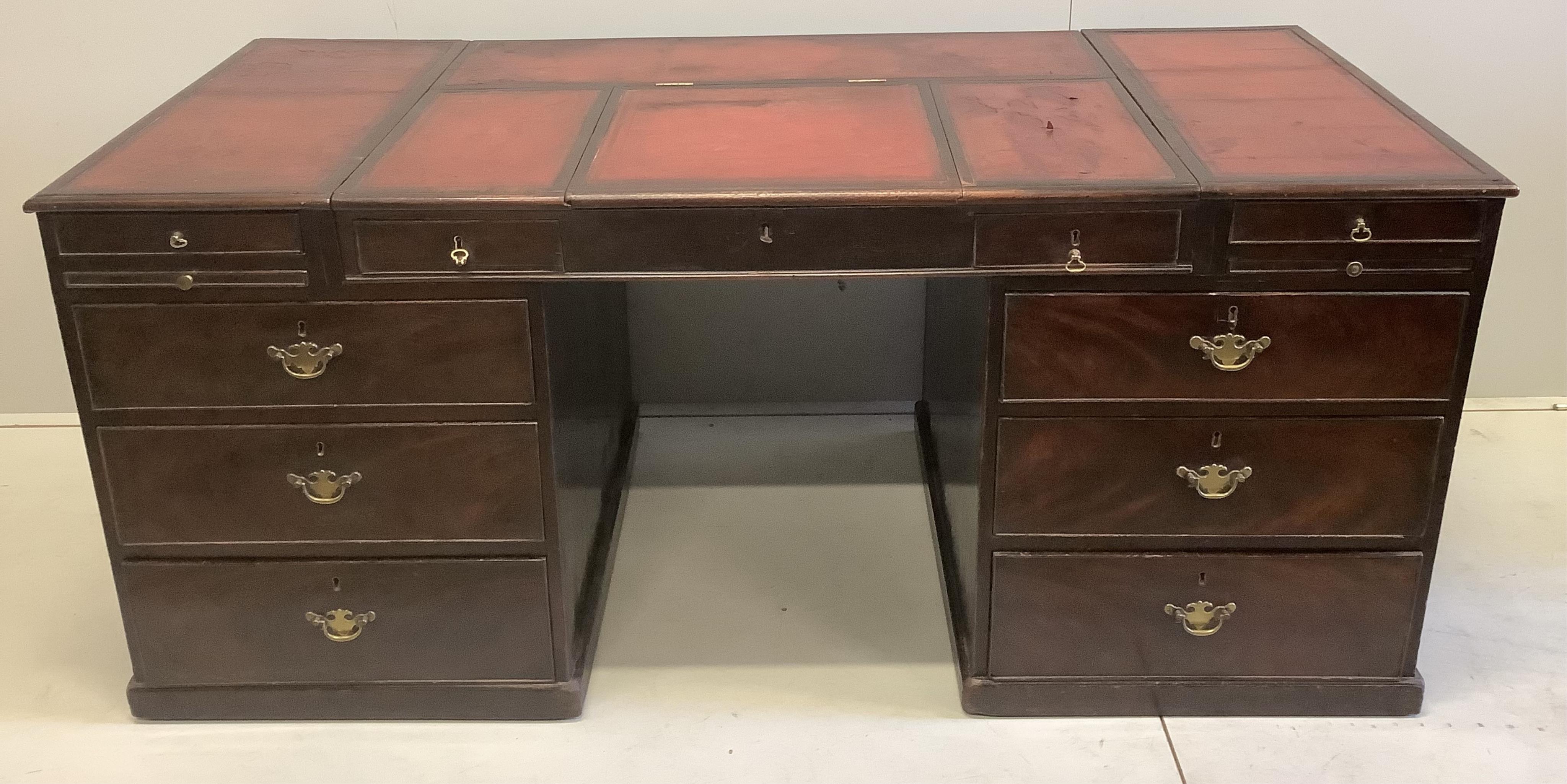 A mahogany pedestal desk, width 181cm, depth 78cm, height 79cm